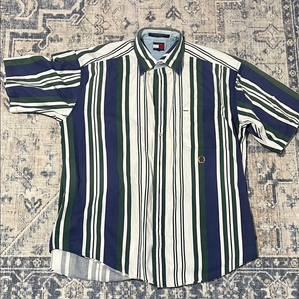 Tommy Hilfiger Casual Blue and Green Button Down Shirt